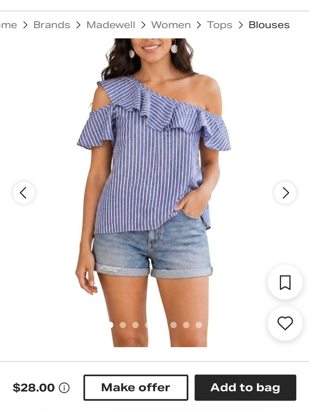 Madewell Blue Striped One-Shoulder Ruffle Top beachwear cottage core